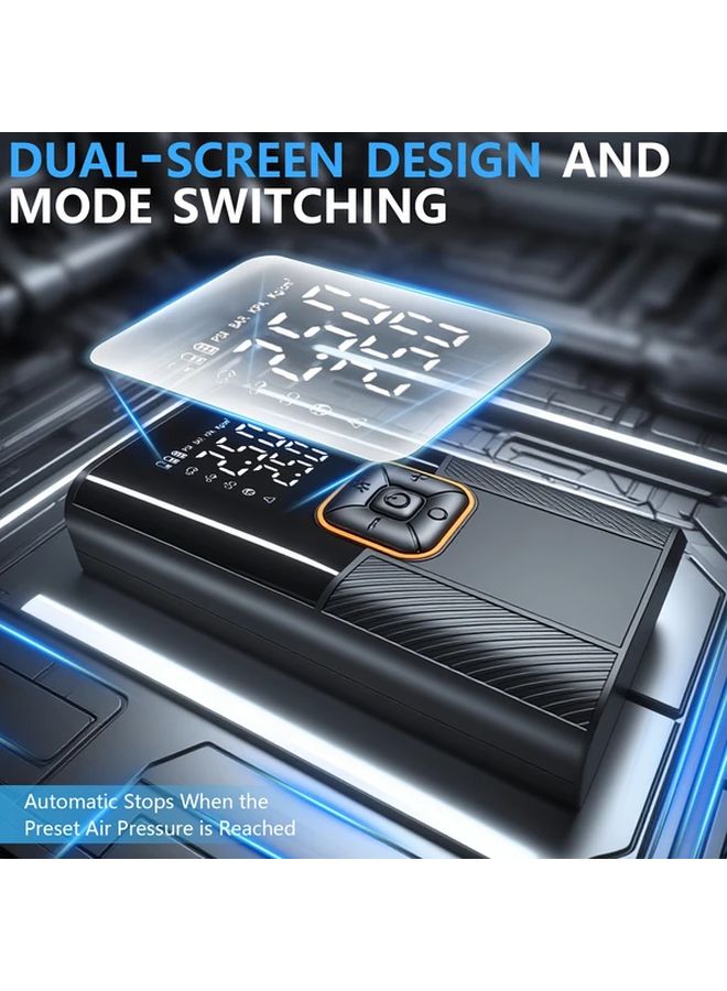 ضاغط الهواء المحمول الأسود 150 رطل لكل بوصة مربعة مضخة الإطارات مقياس رقمي ضوء LED شحن USB - Image 5